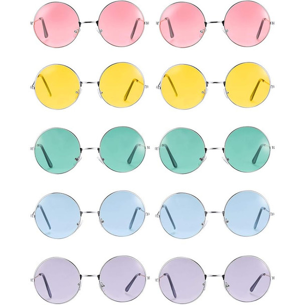 12 PACK  Lennon Style Round Frame Sunglasses Mixed Colors 1090