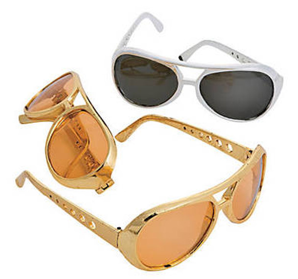 Elvis Sunglasses Silver & Gold  | 12 PACK Black Lens 1136