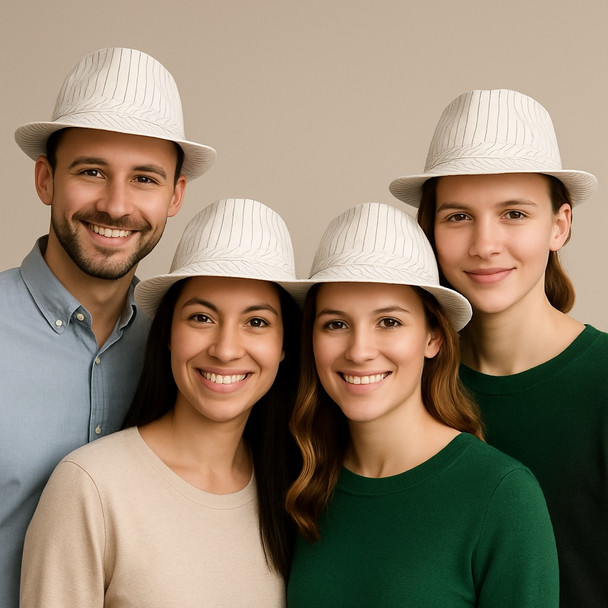 Fedora Hat White Gangster Pinstripe 1318