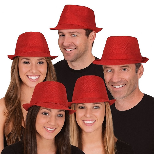 Red Gangster Hats | Red Fedoras |  Red Color 12 PACK 1332