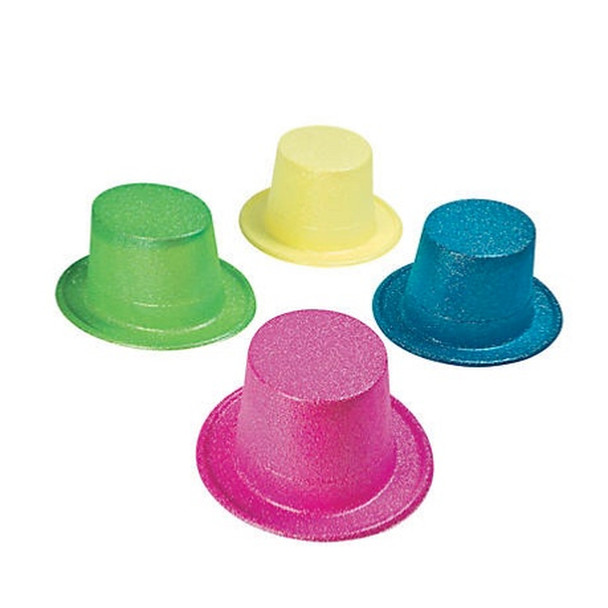 12 PACK Glitter Neon Top Hats Mix Colors 5896