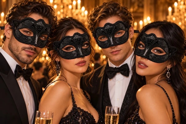 Mardi Gras Venetian Glitter Curved Top Mask 1847G