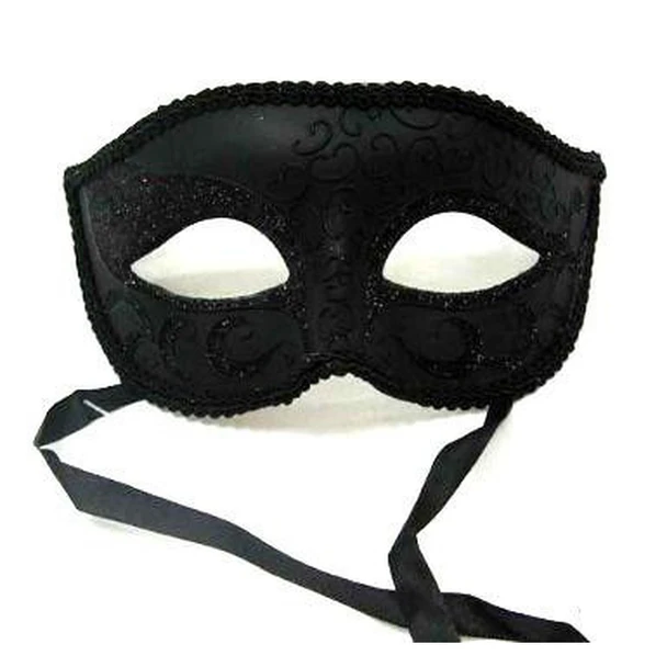 Black Venetian Mardi Gras Mask with Flat Top 1848