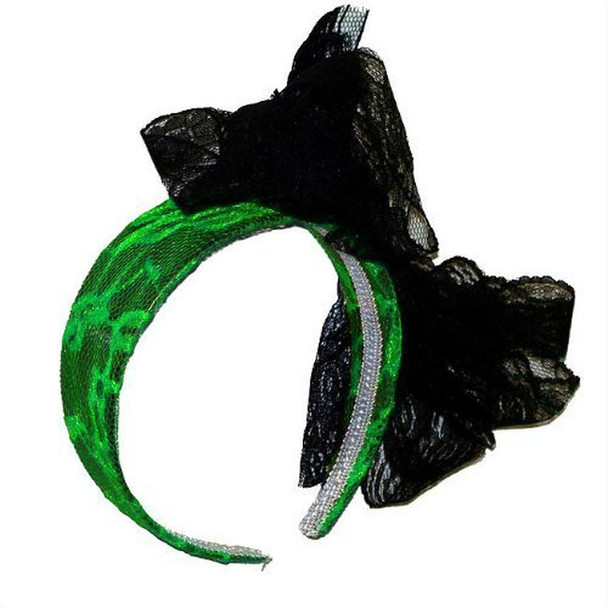 Green Lace Headband with Black Bow 6673
