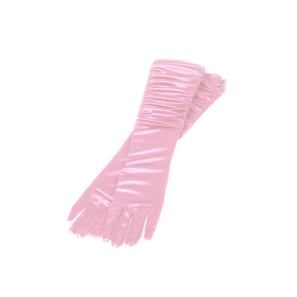 Pink Long Ruched Satin Gloves 5097