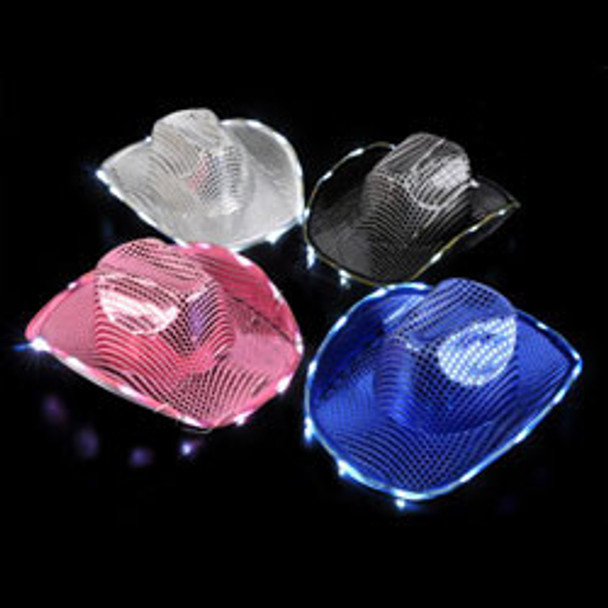 12 PACK Mix Color Flashing LED Sequin Cowboy Hats 22.5" Standard Circumference 5892