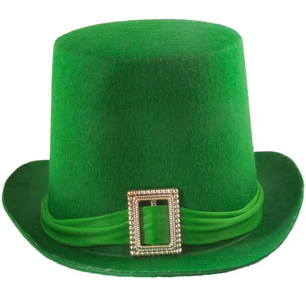 Green Felt Top Hat with Buckle Leprechaun Hat St Patricks 5856