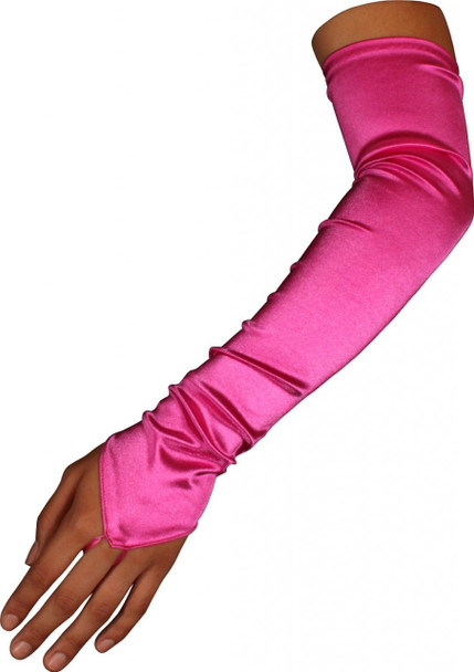 Hot Pink Satin Gauntlet Fingerless Gloves 5087
