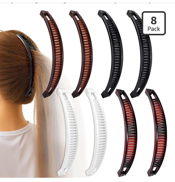 80's Banana Clips Bulk 8 PACK Hair Colors 6678