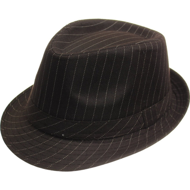 Gangster Pinstripe Fedora Hats | Pinstripe Gangster Hats Bulk |  Brown 1319 Adult Size