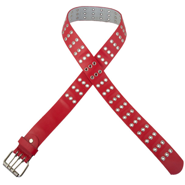 Punk Belts Red Three Rows Metal Holes Mix Sizes 12 PACK 2480A