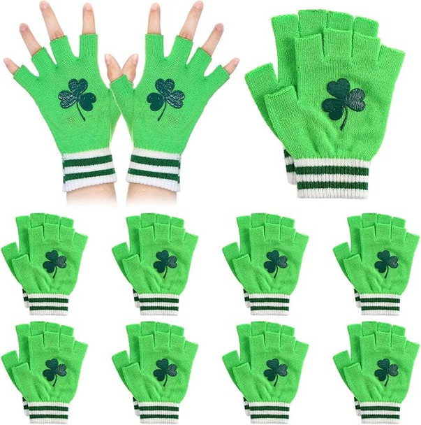 St. Patricks Day  Green Fingerless Gloves 10 PACK