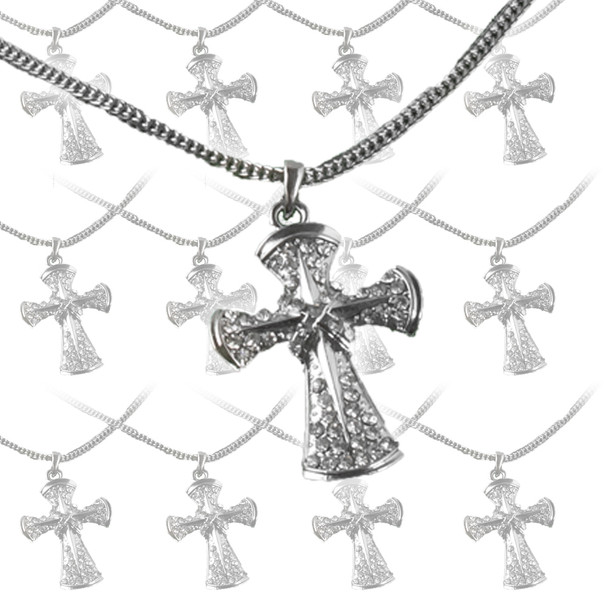 12 PACK  Wholesale Crosses | Cross Necklaces | Chrome 6562D 