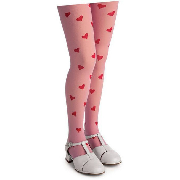 Pink Child Tights with Red Love Hearts 12 PACK 8006D