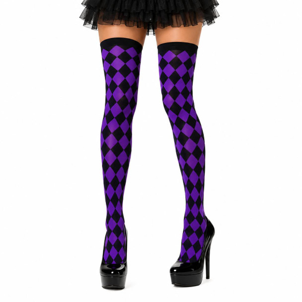 Harlequin Purple and Black Thigh Highs 12PK  8145D