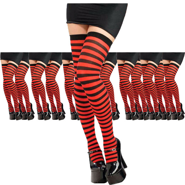 Red and Black Thigh Highs Striped  12 PACK 8172D