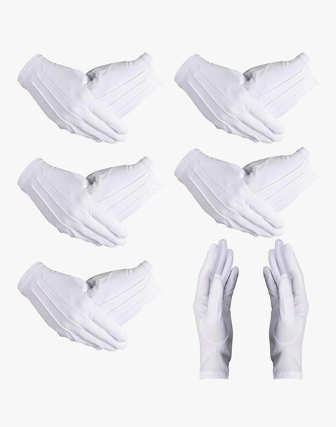 Parade Gloves White Stitched  w/ SNAPS Adult PAIR Standard 9” Men & Women 5020