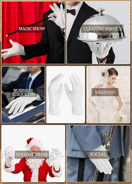 Parade Gloves White Stitched  w/ SNAPS Adult PAIR Standard 9” Men & Women 5020