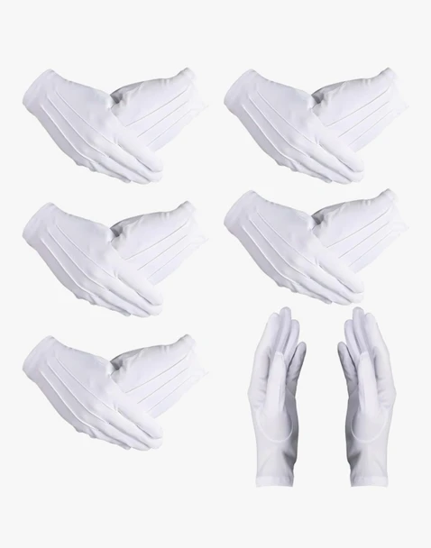 White Cotton Gloves Adult PAIR Stitched Gloves Standard 9” Men & Women 5020C