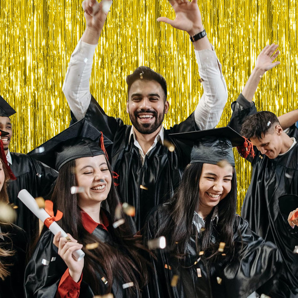 2 PACK New Years 2 Pack Gold Backdrop Birthday Decorations Foil Curtain Backdrop Gold Streamers Dance Party Decorations Photo Booth Props 5936