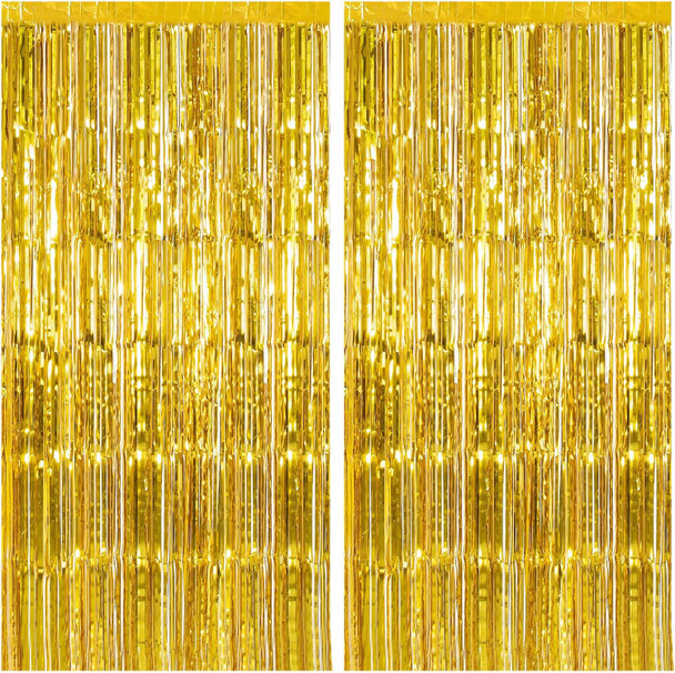 2 PACK New Years 2 Pack Gold Backdrop Birthday Decorations Foil Curtain Backdrop Gold Streamers Dance Party Decorations Photo Booth Props 5936