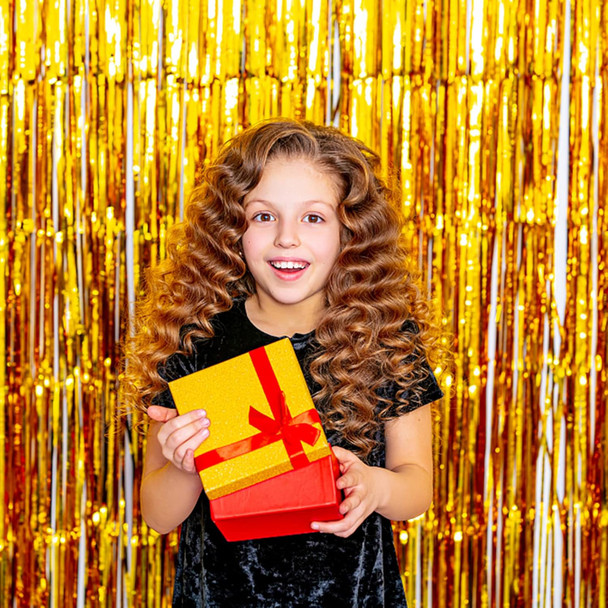 2 PACK New Years 2 Pack Gold Backdrop Birthday Decorations Foil Curtain Backdrop Gold Streamers Dance Party Decorations Photo Booth Props 5936