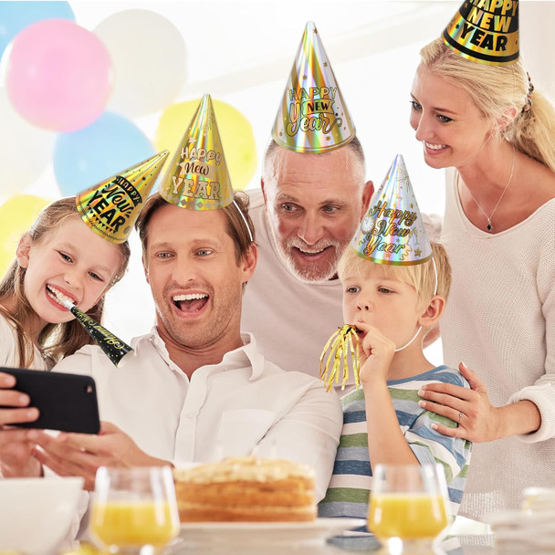 New Years Eve Party Supplies for 25 Guests 2026 75 Pcs NYE Party Supplies Gold Silver NYE Hats Glitter Tiaras Decorations Noise Makers Paper Masks Favors Kits 3889