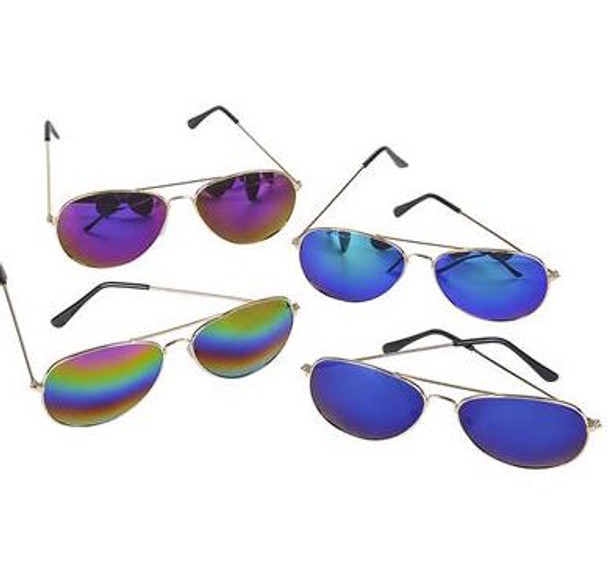 Multicolored Aviators Reflective Mirror Sunglasses 12 PACK 7130D