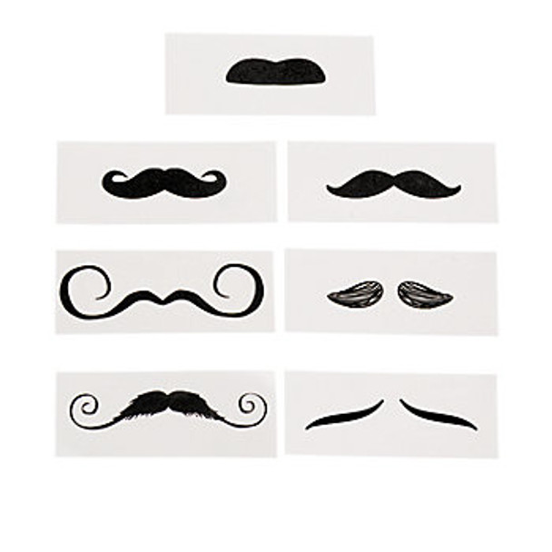 Mustache Tattoo Life-Size Assortment 12 PK 9278D