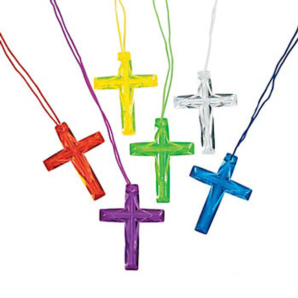 Plastic Crystal Cross Necklaces 48 PACK 6703
