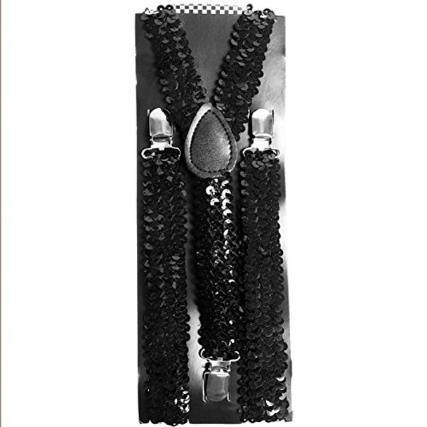 Sequin Suspenders Black Adjustable 12 PACK 6889