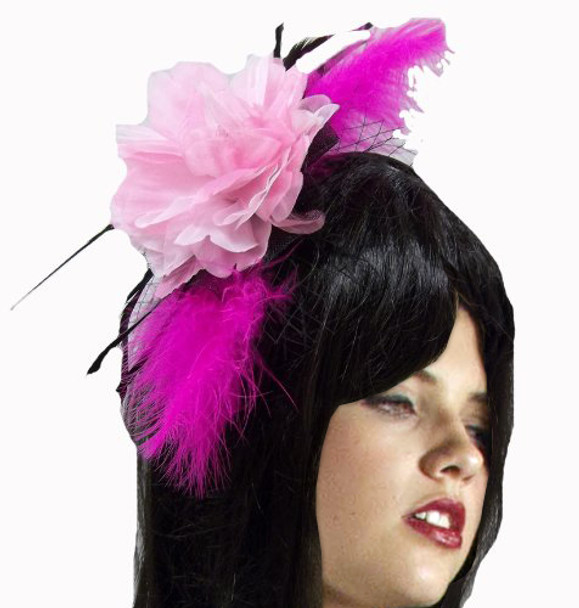 Marabou Pink Feather and Flower Headband 5804