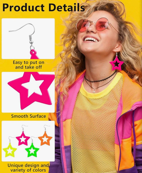 80's Star Earring Mixed Colors Plastic | WS6537D