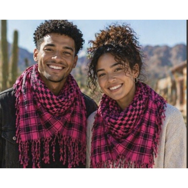 Black And Hot Pink Arab Shemagh Houndstooth Scarf  WS2075D
