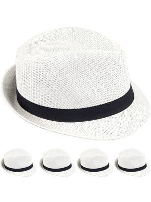 White Gangster Fedoras | Gangster White Hats Bulk | WS1316D Adult Size