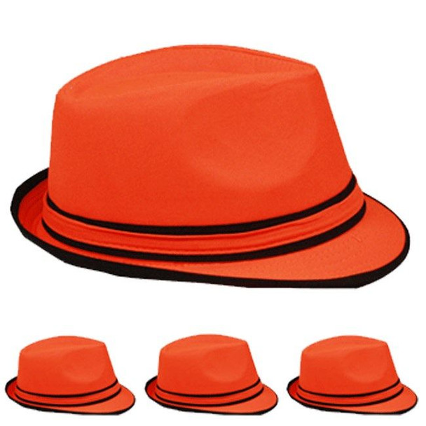 12 PACK Fedora Hat Orange Poly Cotton  WS1313D Adult Size