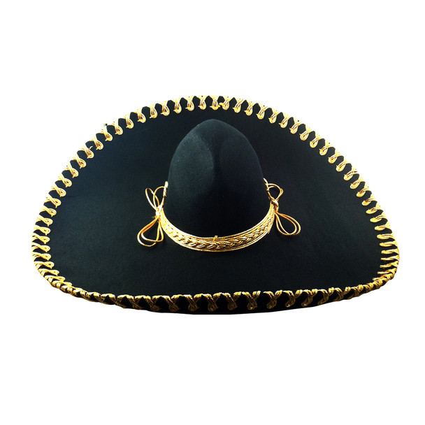 Theatre Quality Adult Mexican Black Mariachi Sombrero with Gold Trim 6000