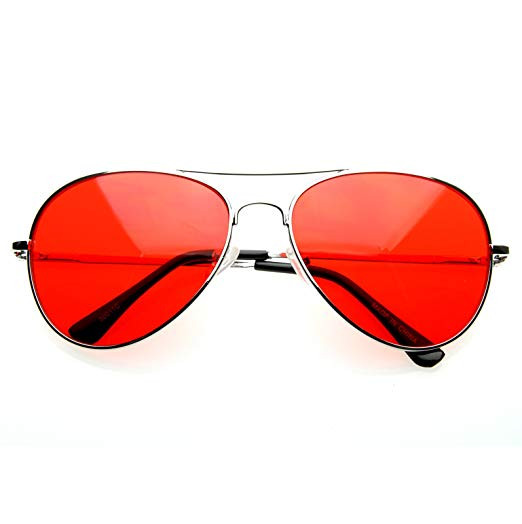 Silver Frame and Red Lens Aviator Sunglasses 1105D