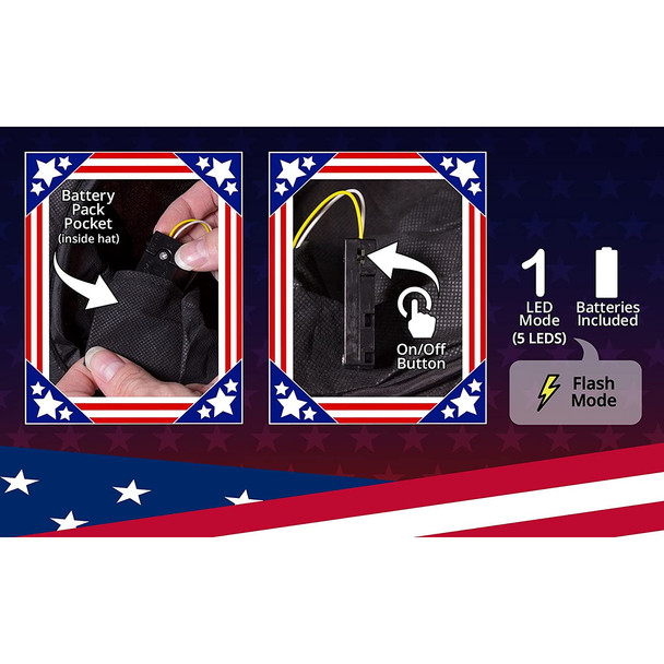 12 PACK Light Up Flashing L.E.D Uncle Sam Hat 22.5" Standard Size Adult 5909D