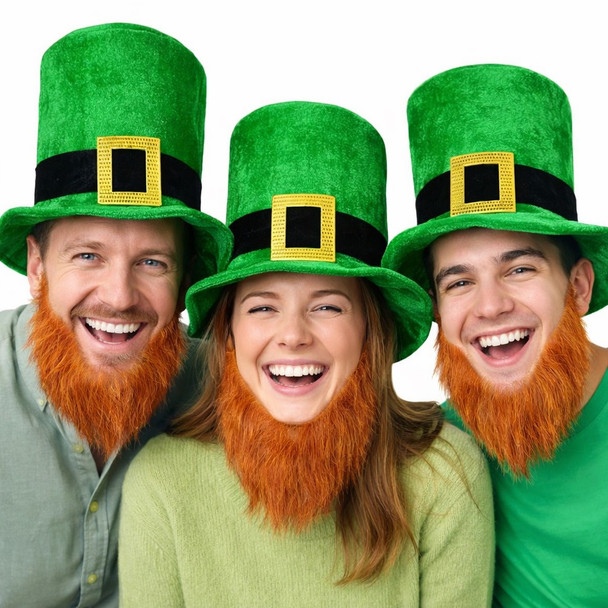 St Patricks Top Hats Bulk | Leprechaun with Attached Beard 5852DZ