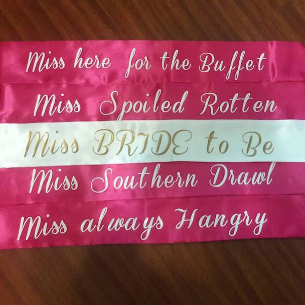 Party Sashes, Personalized For Bridal Party, Wedding Party, Bachelorette, Prom or Homecoming Satin Quality 60" (Fonts in Picture Gallery)