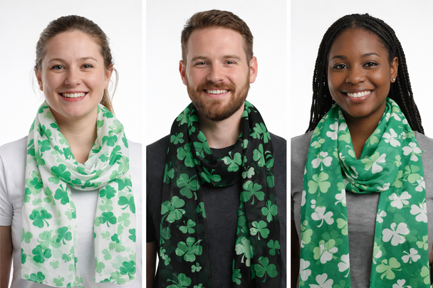 St Patricks Shamrock Scarf Wholesale | Green White 1907D