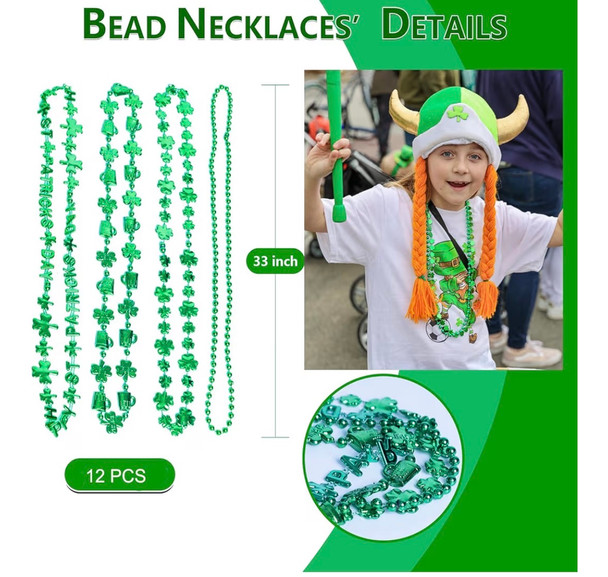  St. Patricks Day JUMBO Beads Wholesale | Shamrock Beads | 6693D 12 PACK 