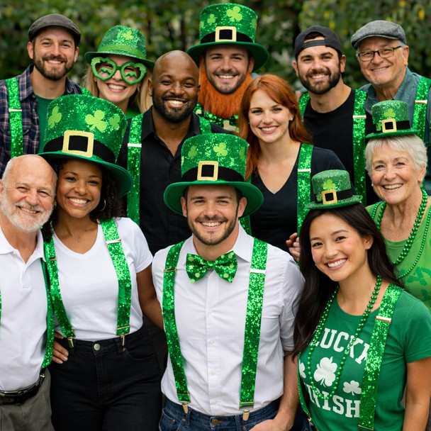St Patricks Green Sequin Suspenders | 6891G