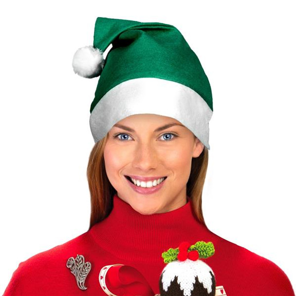 Green Santa Hats Bulk Classic Felt 12 PACK 22.5" Standard Adult SIze 1512G
