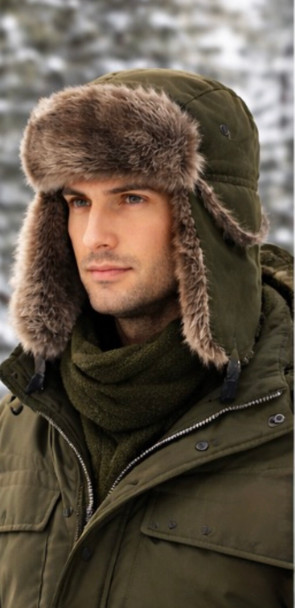 12 PACK Olive Trapper Hat | Grey Faux Fur 5831OD  22.5" Standard Adjustable Strap