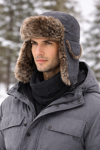 12 PACK Grey Trapper Hat | Brown Fur 5831G  22.5" Standard Adjustable Strap