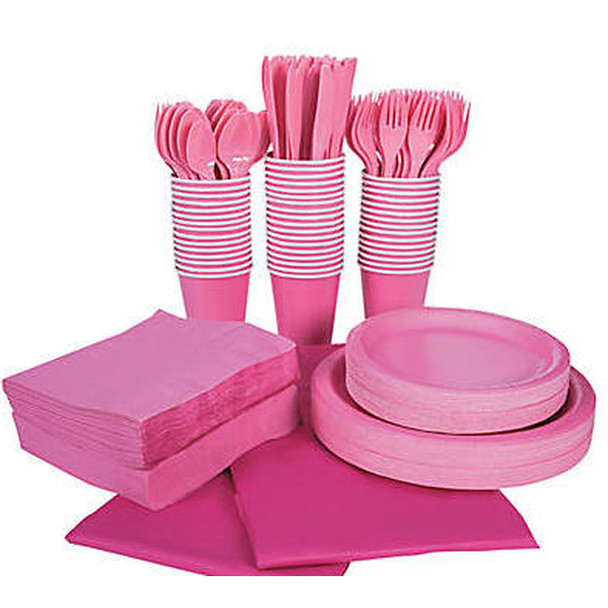 Candy Pink Tableware Party COMPLETE Pack for 48 | 386813