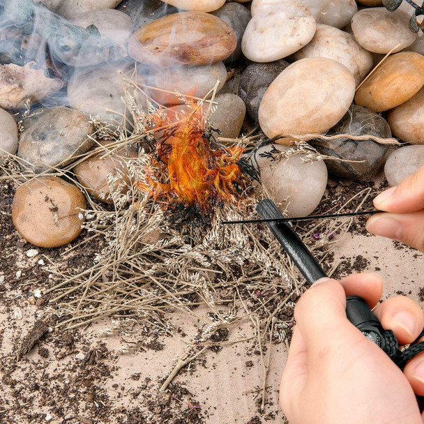 Magnesium Fire Starter | Magnesium Ferro Rod Fire Starter w/ Compass & Paracord For Survival and Camping - 30205 