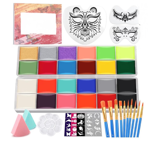 Face Paint Super Value Kit 22 Colors Face Paint Kit Includes Paint Tray, Sponges, Brushes and Stencils, Professional Face Painting Kit Non Toxic for Kids and Adults Halloween Makeup 1999  